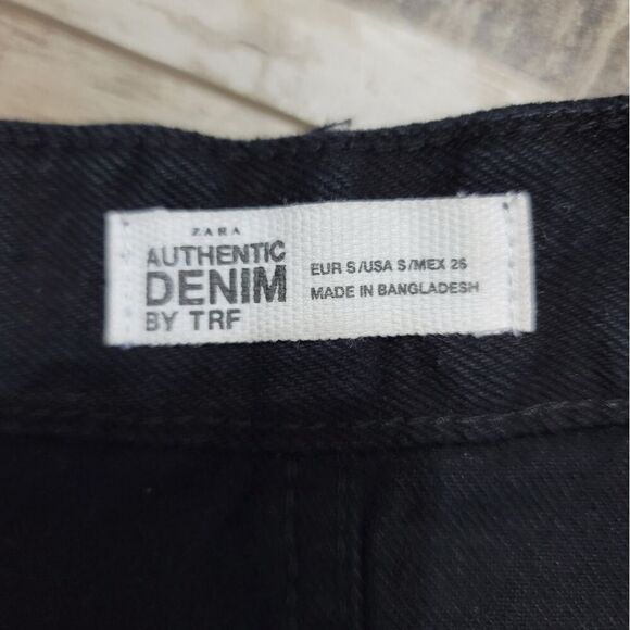 Zara Black Denim Button-Up Mini Skirt Size Small - Picture 3 of 4